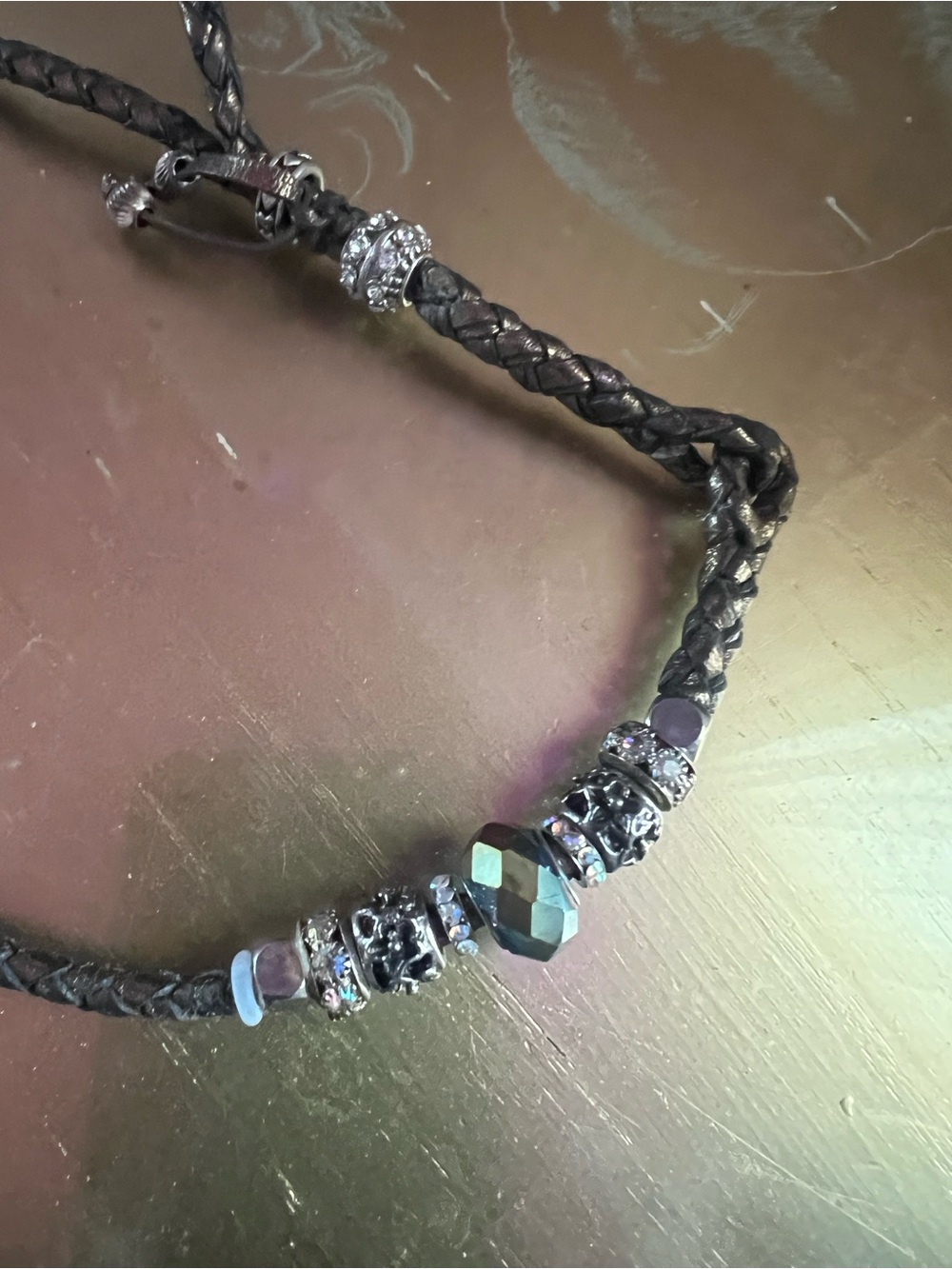 Braided Black Pet Collar with Faceted and Crystal Beads